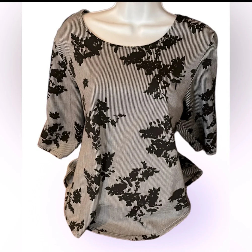 Vintage style black grey floral pattern 3/4 sleeves Blouse Sz L - Picture 13 of 13